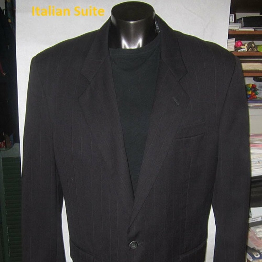 suit black pin striped coat slacks vitorufolo 2 pc